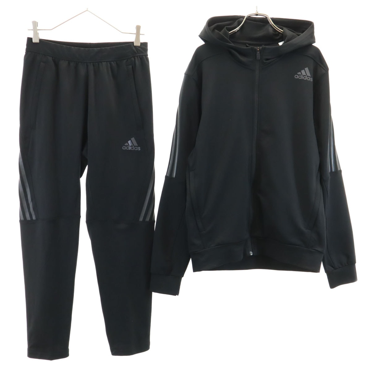 adidas アディダス 長袖 ジップパーカー 上下セットアップ L/M ブラック ジャージ