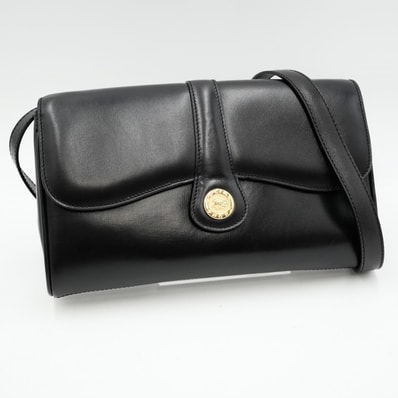 CELINE(セリーヌ)馬車金具 ヴィンテージ ショルダーバッグ クラッチバッグ ブラック レザー ゴールド金具 2WAY レディース【中古】