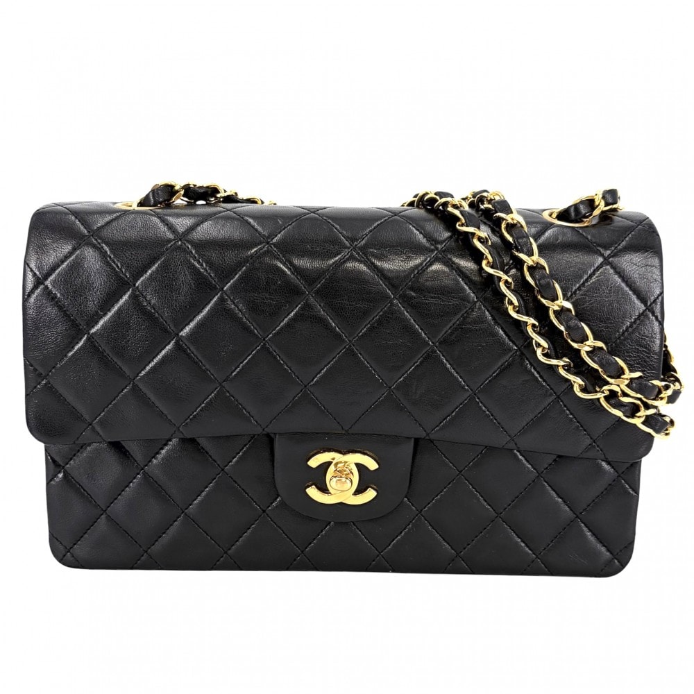 CHANEL シャネル ショルダーバッグ マトラッセ25 ダブルチェーン チェーンショルダー ブルフラップ 肩掛け ラムスキン    ブラック 黒 ゴールド金具 レディース【中古品】