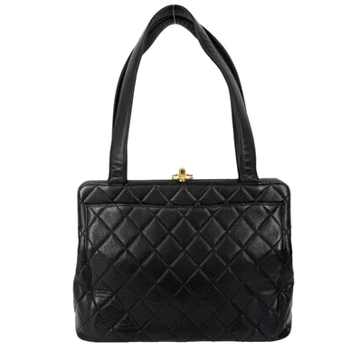 CHANEL シャネル トートバッグ マトラッセ ココマーク ターンロック 肩掛け キャビアスキン ブラック 黒 ゴールド金具 レディース【中古品】
