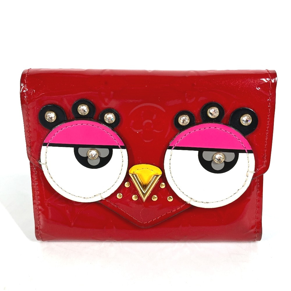 ルイヴィトン LOUIS VUITTON ポルトフォイユ・ヴィクトリーヌ M62317 モノグラム ヴェルニ コンパクトウォレット ラインストーン 3つ折り財布 モノグラムヴェルニ レッド