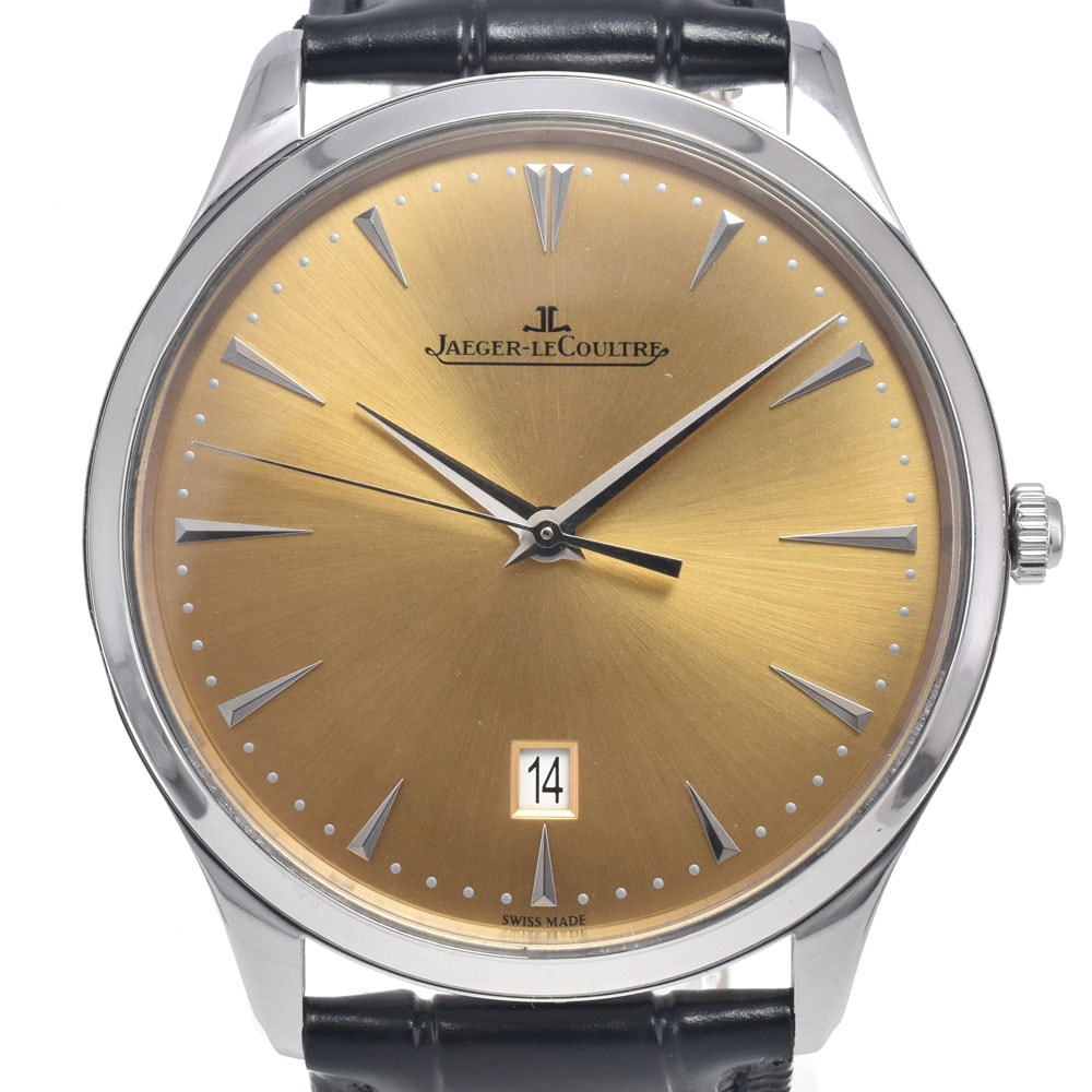 値下 ジャガー・ルクルト JAEGER-LECOULTRE 174.8.37.S マスター ウルトラスリム デイト ゴールド メンズ 美品 腕時計 M#147655