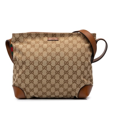 グッチ GGキャンバス ショルダーバッグ 337598 ベージュ キャンバス レザー レディース GUCCI 中古