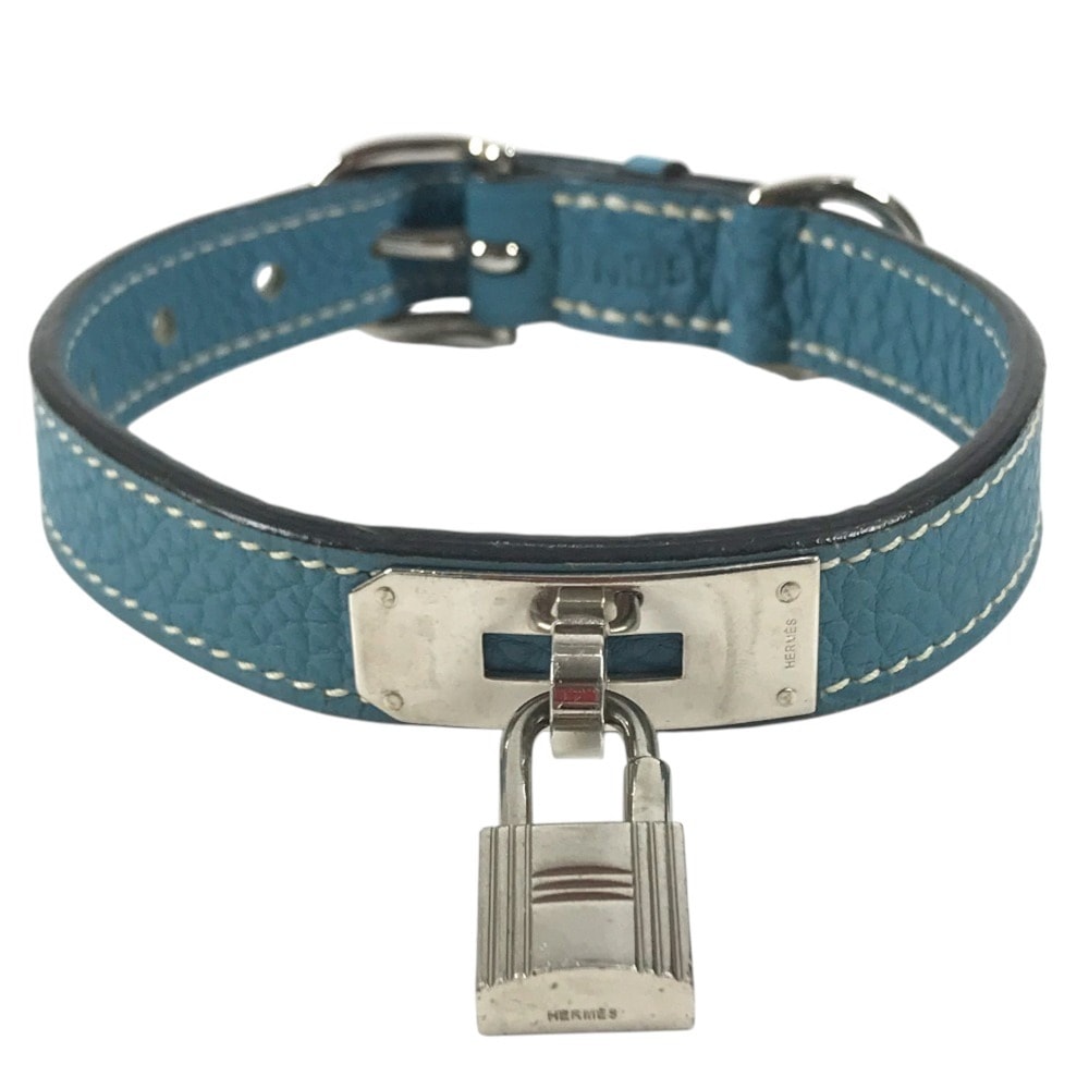 エルメス HERMES ケリー 首輪 ペットカラー 犬 ドッグ アニマル 首輪 レザー I□刻 ブルー