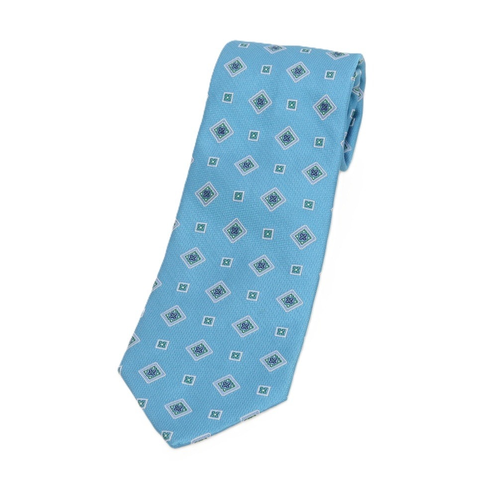 【中古】ブルックスブラザーズ Brooks Brothers makers and merchants シルク 小紋柄ネクタイ ライトブルーxグリーン【メンズ】