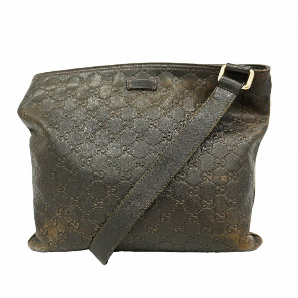 ★SALE【6db2080】グッチ ショルダーバッグ グッチシマ 201446 レザー ダークブラウン シャンパンゴールド金具【中古】レディース