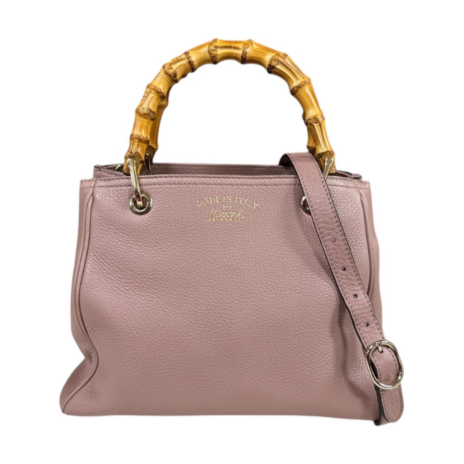 グッチ バンブー ショルダーバッグ レザー 336032 ピンク レディース GUCCI  中古
