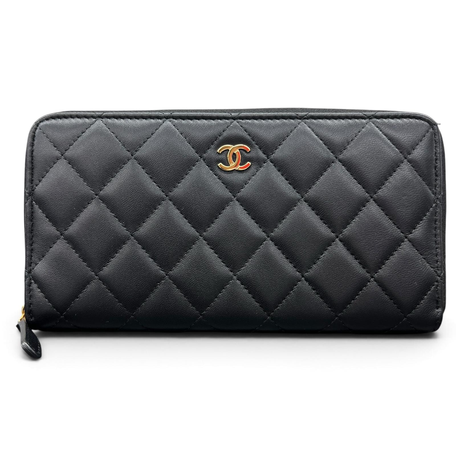 CHANEL 展示品級美品 シャネル クラシック ロングジップ ウォレット マトラッセ ココマーク ラウンドファスナー長財布 AP0241 ラムスキン 新型シリアルシール ブラック SAランク 中古 鑑定済 シャネル財布