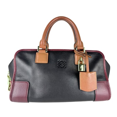 ロエベ LOEWE ハンドバッグ アマソナ レザー ブラック/ブラウン/バーガンディ ゴールド レディース【中古】 z8856