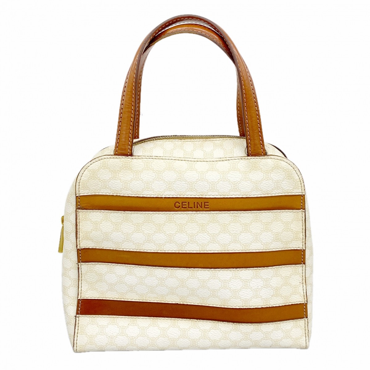 CELINE ハンドバッグ ホワイトマカダム柄 トリオンフ ゴールド金具 PVC C (やや傷や汚れあり)】【6ee5983-k】セリーヌ ハンドバッグ マカダム