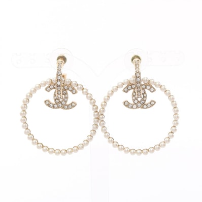 シャネル CHANEL ココマーク サークル ピアス ジュエリー GP(ゴールドメッキ) ラインストーン / フェイクパール レディース ゴールド系 / クリア系 / ホワイト系 B22/B 【中古】