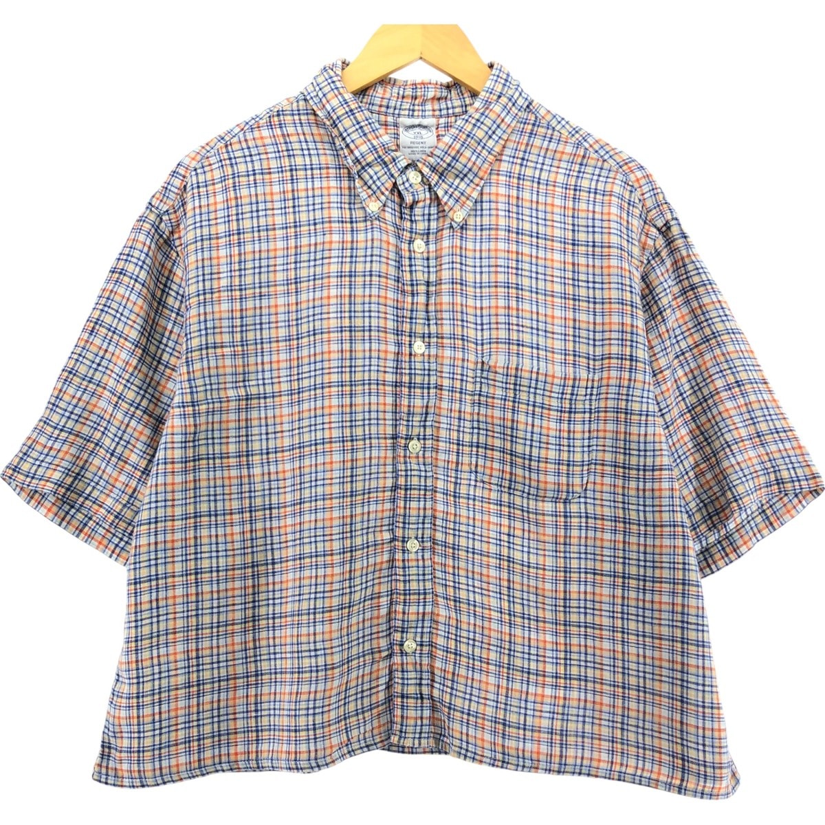 古着 ブルックスブラザーズ Brooks Brothers 1818 チェック柄 ボタンダウン 半袖 リネンシャツ メンズXXL相当/eaa538763