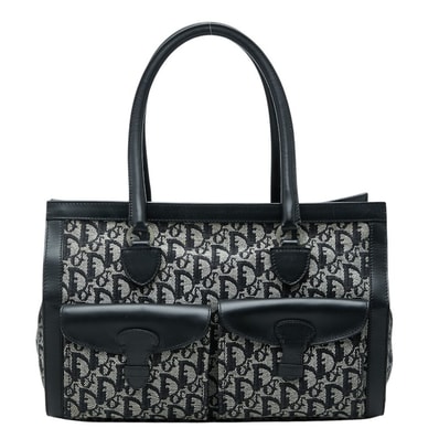 ディオール トロッター トートバッグ ハンドバッグ ブラック グレー キャンバス レザー レディース Dior 【中古】