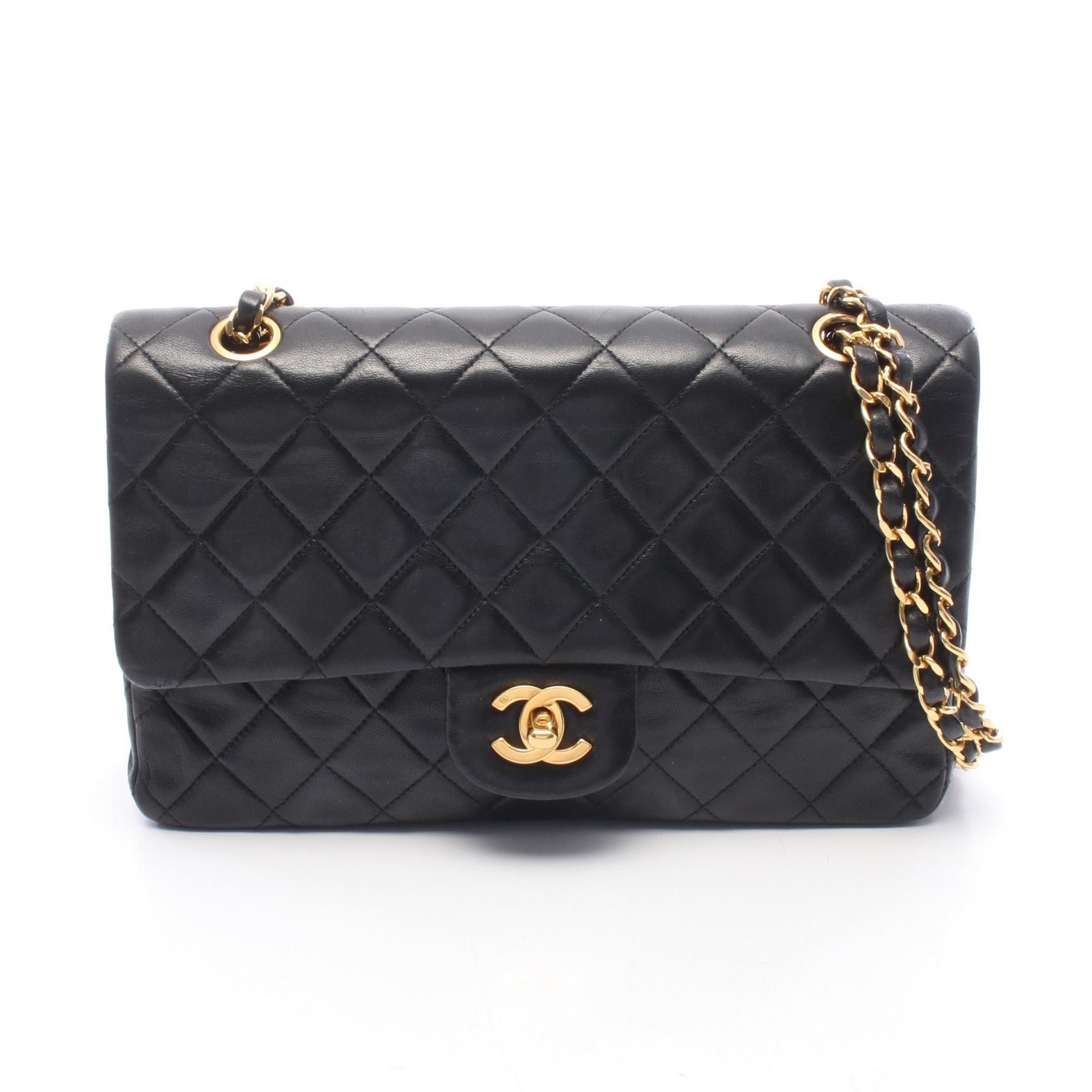 シャネル CHANEL マトラッセ Wフラップ ショルダーバッグ バッグ ラムスキン(羊革) レディース ブラック系 【中古】