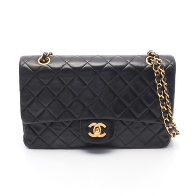 シャネル CHANEL マトラッセ Wフラップ ショルダーバッグ バッグ ラムスキン(羊革) レディース ブラック系 【中古】