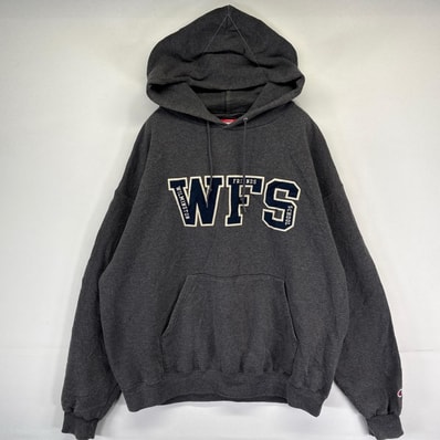 古着 チャンピオン Champion パーカー カレッジロゴ スウェット フーディ ワッペン プルオーバー XL ダークグレー系 メンズ