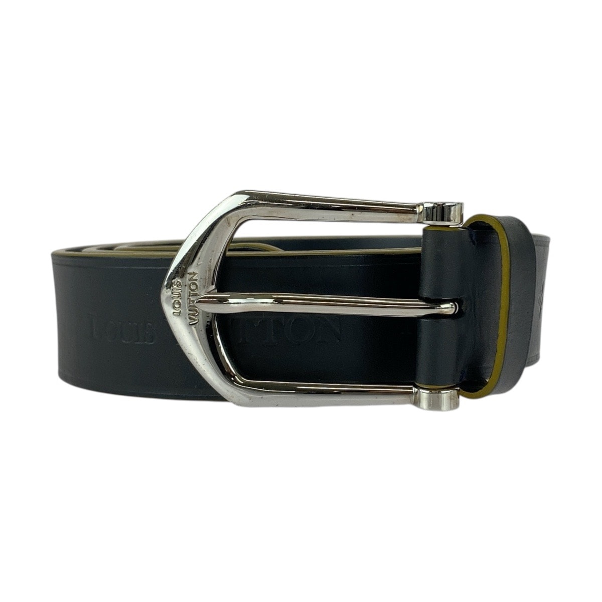 美品 LOUIS VUITTON ルイヴィトン 95cm/38インチ ブラック 黒 シルバー金具 レザー ベルト 505517 【中古】