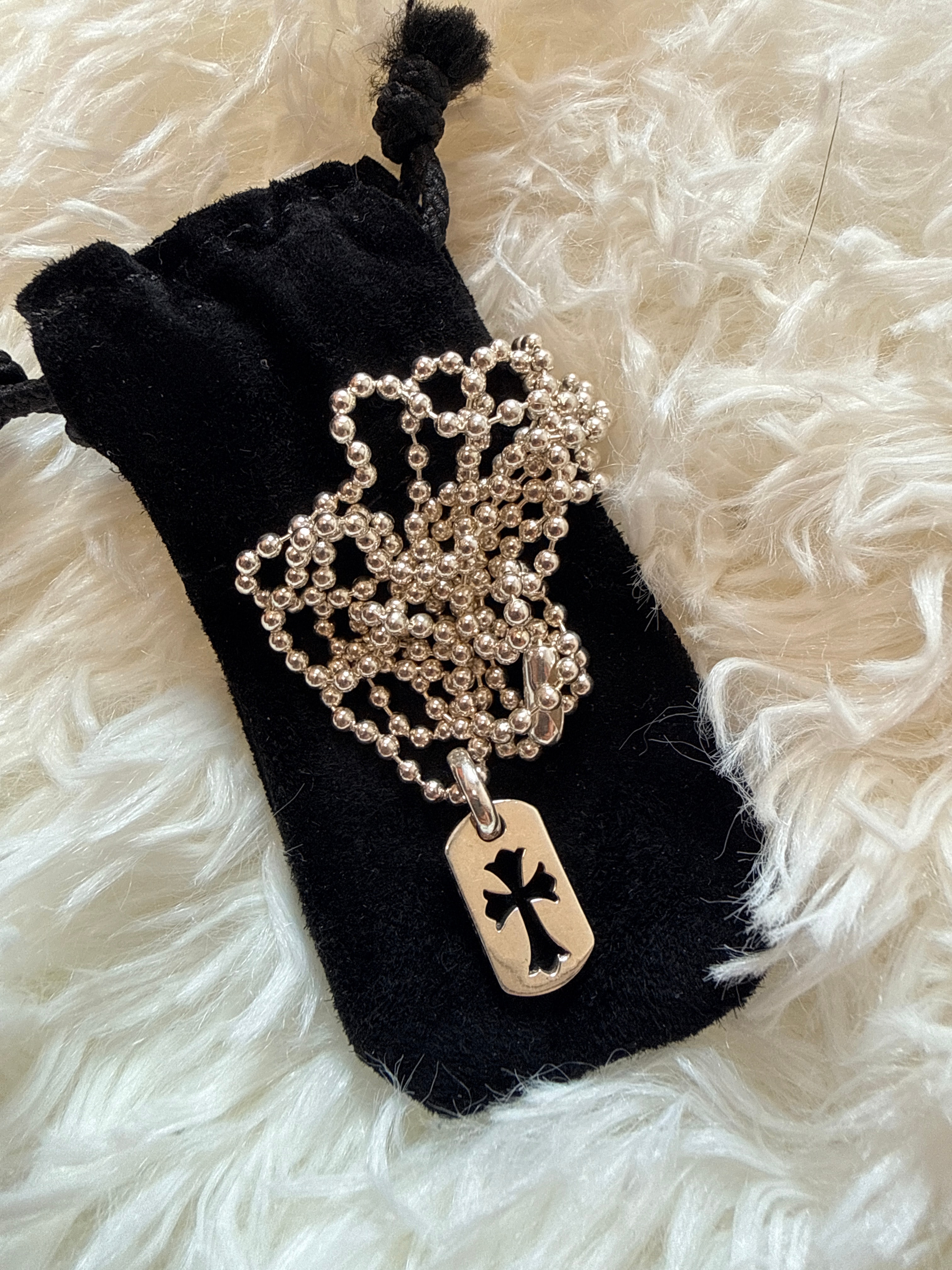 Chrome Hearts Tiny Cutout Cross Dog Tag Charm "Silver" ボールチェーン付