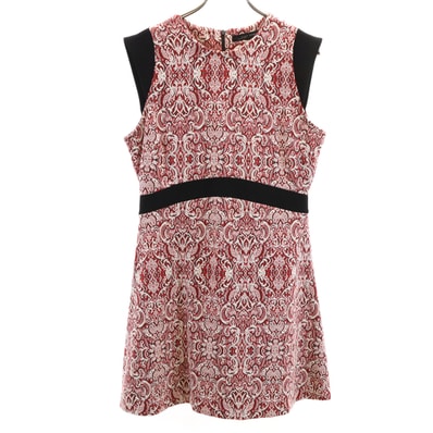 ZARA WOMAN ザラウーマン 総柄 ノースリーブ ジャガード ミニワンピース L レッド