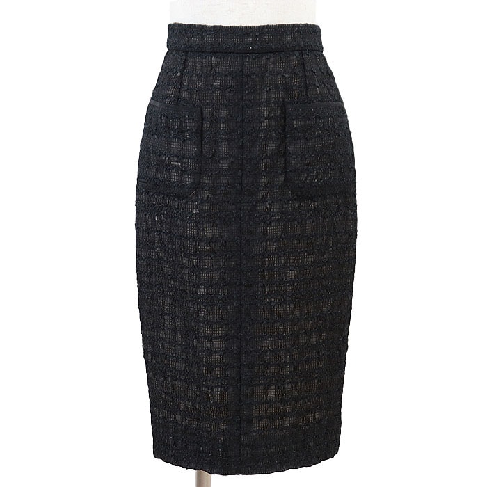 美品 シャネル ツイード メッシュ スカート レディース ブラック 36 CHANEL
