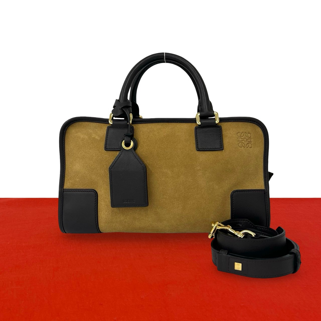 LOEWE ロエベ アマソナ 28 アナグラム ロゴ スウェード レザー ショルダーバッグ ブラウン
 20655