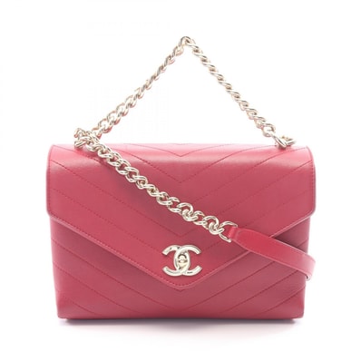 シャネル CHANEL シェブロン Vステッチ 2WAY ショルダーバッグ バッグ レザー レディース レッド系 【中古】