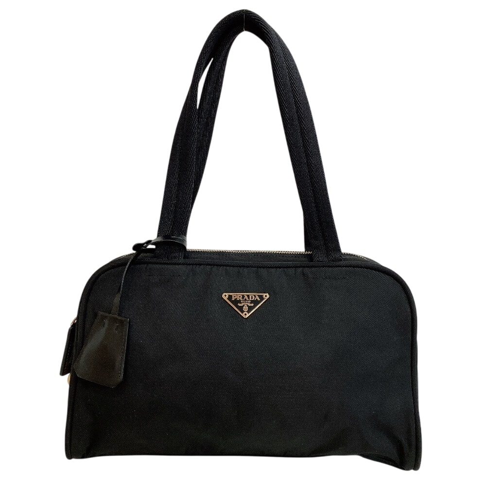 プラダ PRADA ミニボストンバッグ 三角ロゴプレート トラインアングル ハンド ブラック