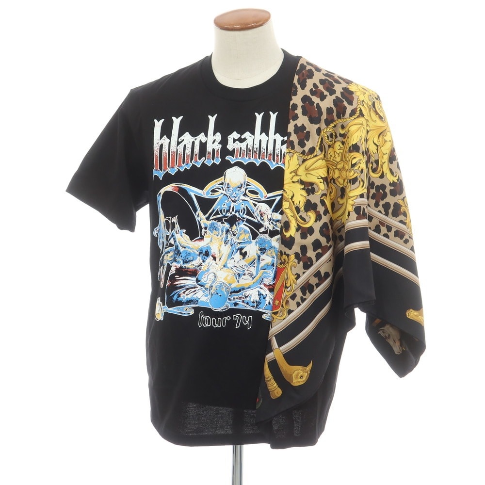 【中古】【未使用】ジュンヤワタナベ マン JUNYA WATANABE MAN 2025年春夏 BLACK SABBATH シルクスカーフ 半袖Tシャツ ブラック【サイズM】【メンズ】