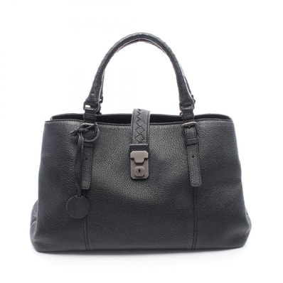 ボッテガヴェネタ BOTTEGA VENETA イントレチャート ローマバッグ ミディアム ハンドバッグ バッグ レザー レディース ブラック系 【中古】