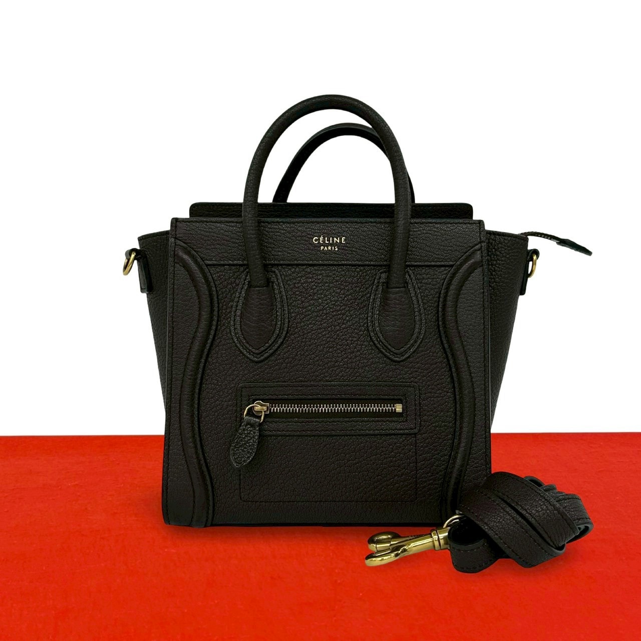 CELINE セリーヌ ラゲージ ナノ ショッパー レザー ショルダーバッグ ブラウン
 42681
