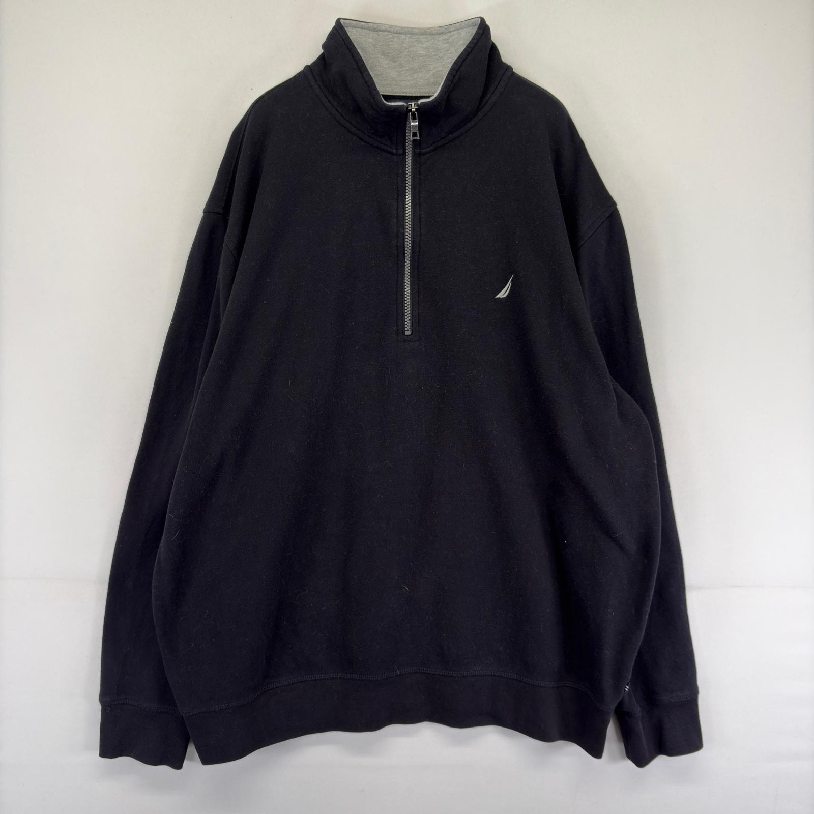 古着 ノーティカ NAUTICA ジャケット ハーフジップ トレーナー スウェット 大きいサイズ 2XL  ブラック メンズ