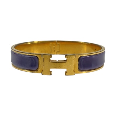 HERMES エルメス アネモネ クリックH パープル ゴールド金具 エナメル メタル/ バングル ブレスレット □E刻印 1-0292482 【中古】