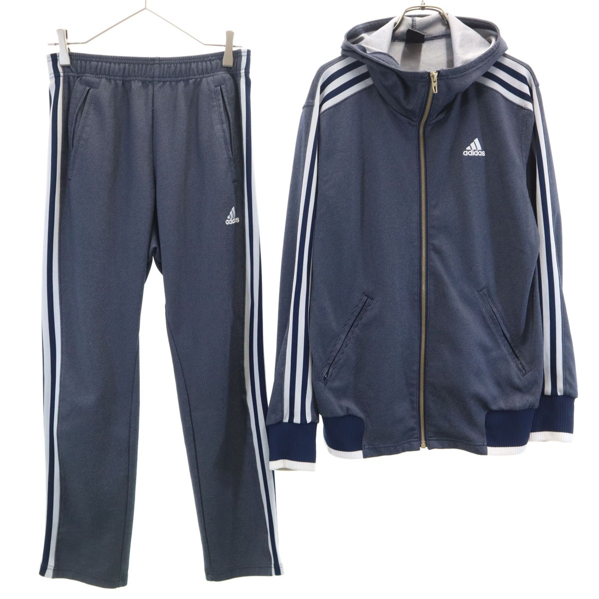 adidas アディダス 長袖 ジップパーカー 上下セットアップ L/M ネイビー ジャージ