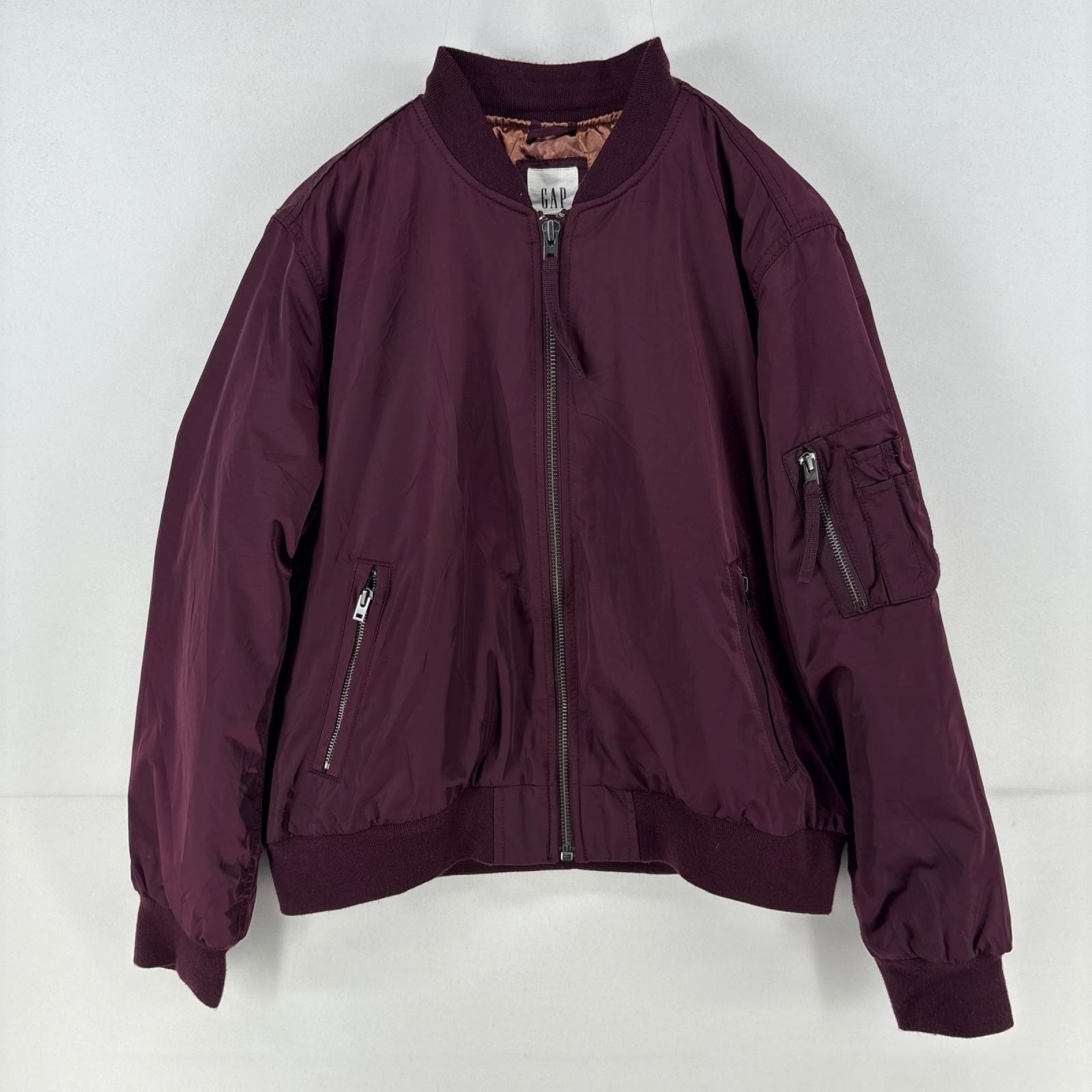 古着 ギャップ GAP ナイロンジャケット MA-1 フライトジャケット フルジップ ブルゾン M  レッド系 無地 メンズ