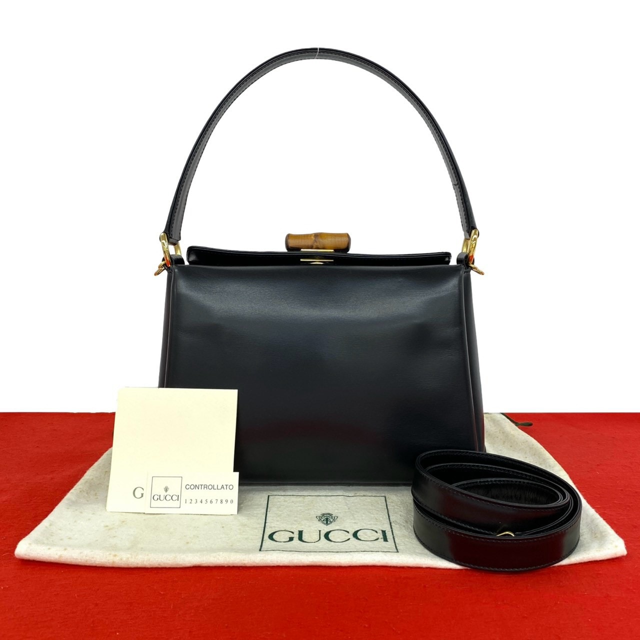 GUCCI グッチ バンブー レザー ショルダーバッグ ブラック
 828-9