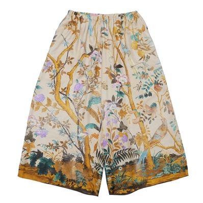 ■美品■GUCCI グッチ ワイドパンツ サイズ42 シルクサテン 総柄 クロップド イタリア製 ブランド古着【中古】20260522/RA9506