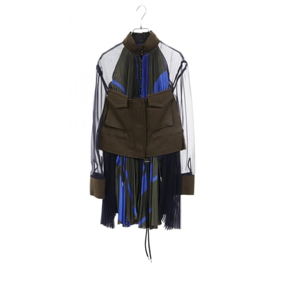 サカイ Sacai 異素材ドッキング ロングシャツ 衣料品 トップス ウール ポリエステル レディース カーキ系 / ネイビー系 / マルチカラー 19-04689 【中古】