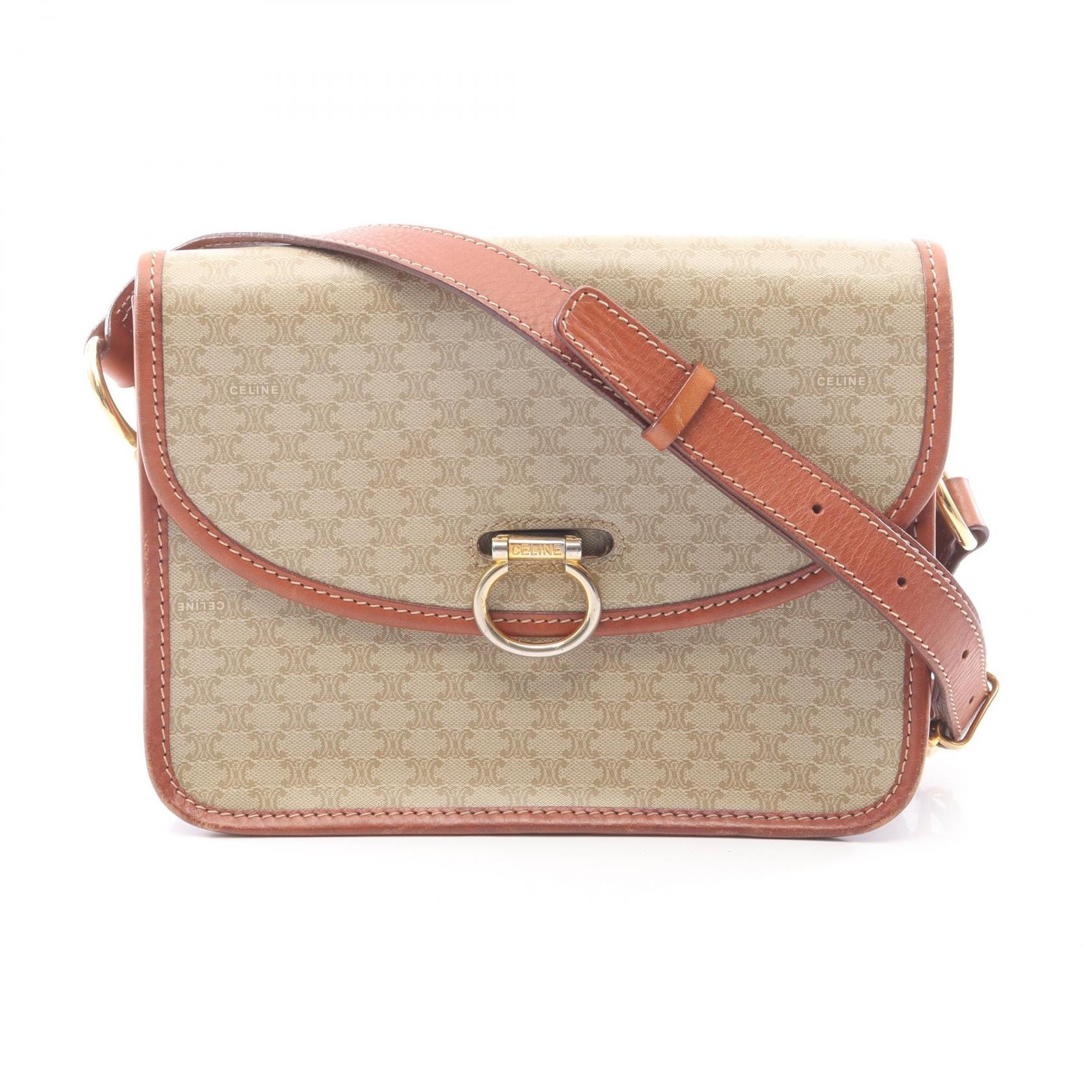 セリーヌ CELINE トリオンフ ショルダーバッグ バッグ PVCコーティングキャンバス レザー レディース ベージュ系 / ブラウン系 【中古】