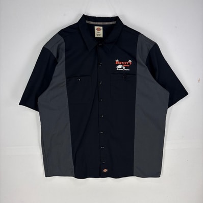 古着 ディッキーズ Dickies 半袖シャツ 刺繍 胸ポケット ショートスリーブ 3XL ブラック系 ストライプ メンズ