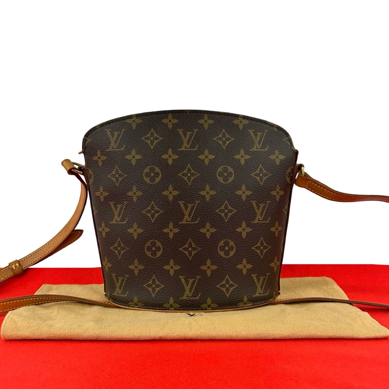 LOUIS VUITTON ルイヴィトン ドルーオ モノグラム レザー PVC ショルダーバッグ ブラウン
 309-8