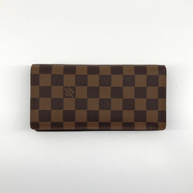 LOUIS VUITTON(ルイ・ヴィトン) ダミエ ポルトフォイユ・ブラザ コーティングキャンバス / レザー N60017 長財布 151.6g ダークブラウン×モカベージュ