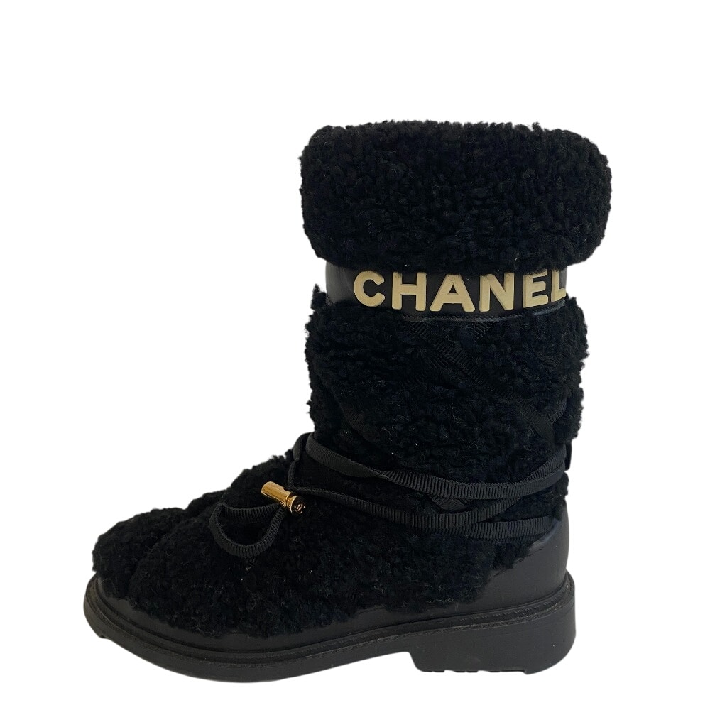 シャネル CHANEL ブーツ ムートン ブラック