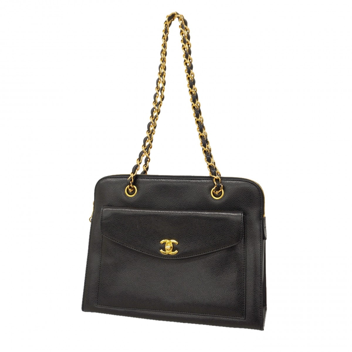 【6ce6275-k】シャネル ショルダーバッグ チェーンショルダー キャビアスキン ブラック ゴールド金具【中古】レディース