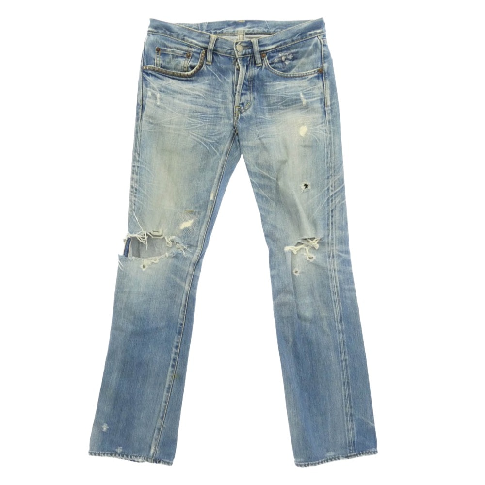 HYSTERIC GLAMOUR ヒステリックグラマー クラッシュ リペア加工 スタッズ ストレート デニム パンツ インディゴブルー系 30【中古】