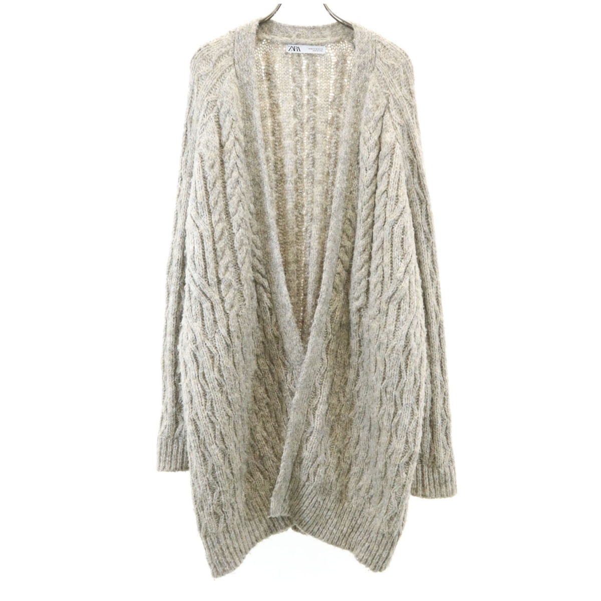 ZARA ザラ ケーブル編み 長袖 前開き ニット カーディガン M グレー系