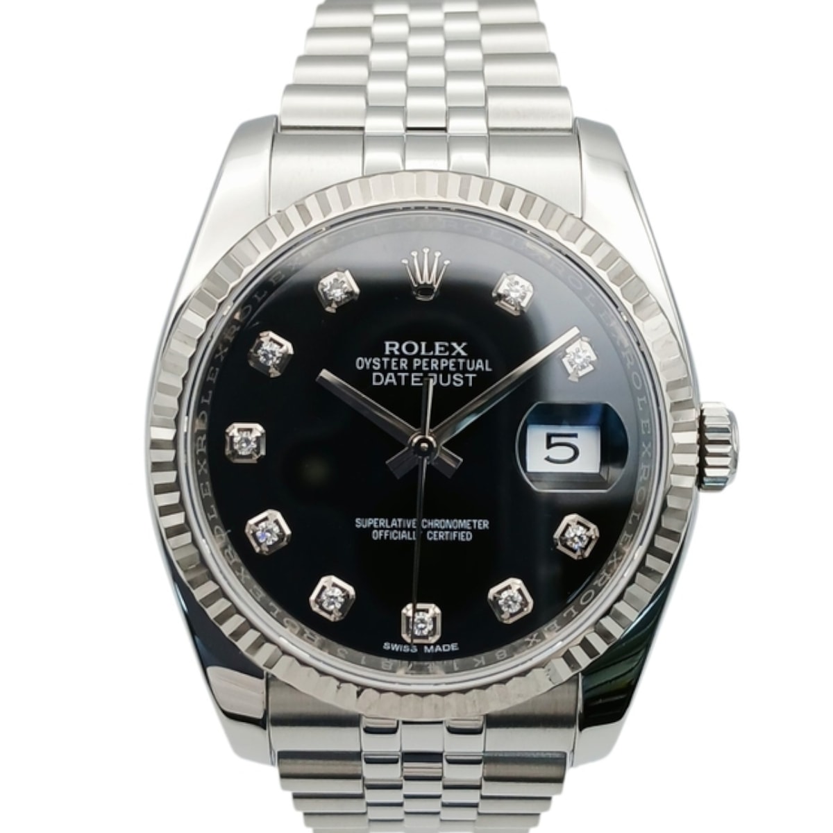 ROLEX ロレックス デイトジャスト 10P 腕時計 116234G K18ホワイトゴールド ステンレススチール ホワイトゴールド シルバー ブラック  メンズ【中古】
