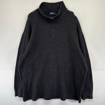 古着 ポロバイラルフローレン Polo by Ralph Lauren スウェット ワンポイントニット トレーナー ハーフジップ ロゴ グレー系 メンズ