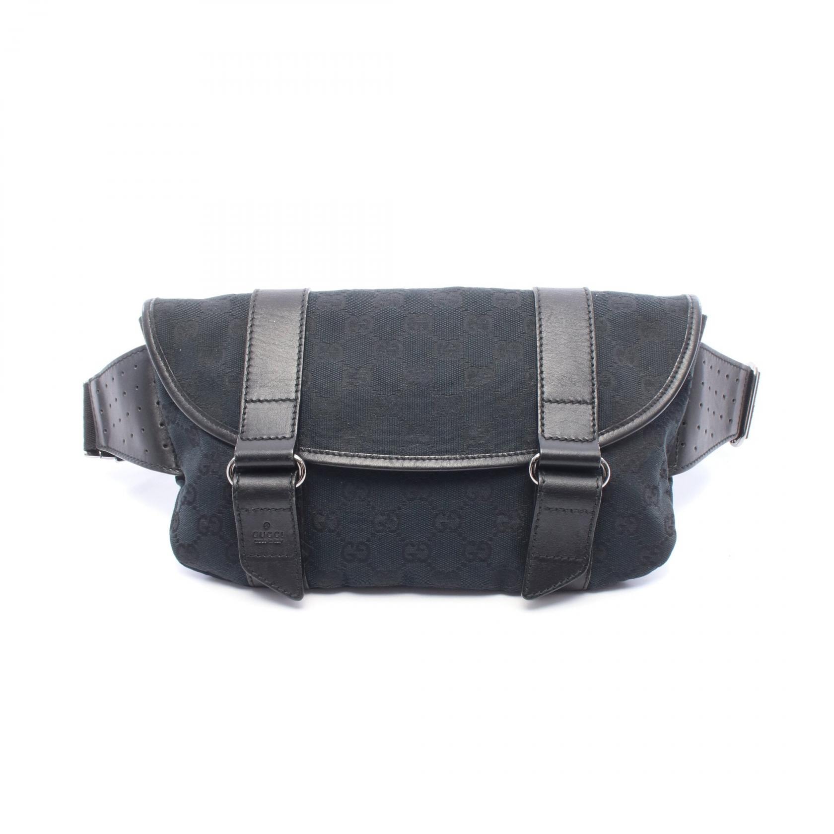 グッチ GUCCI GGキャンバス ウエストバッグ バッグ キャンバス レザー メンズ レディース ブラック系 145851 【中古】