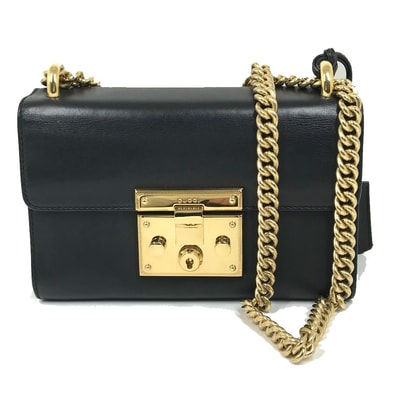 グッチ GUCCI スモール パドロック チェーン 409487 カバン 肩掛け ショルダーバッグ レザー ブラック