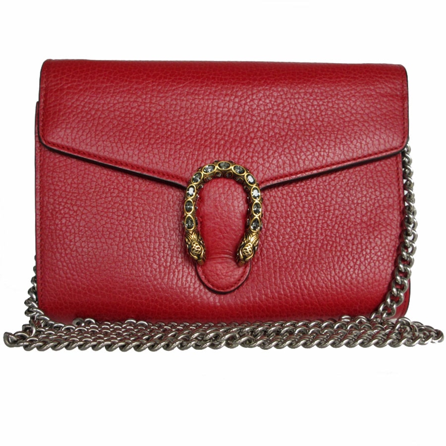 グッチ GUCCI チェーンウォレット デュオニュソス レザー レッド レディース 401231【中古】 k0009